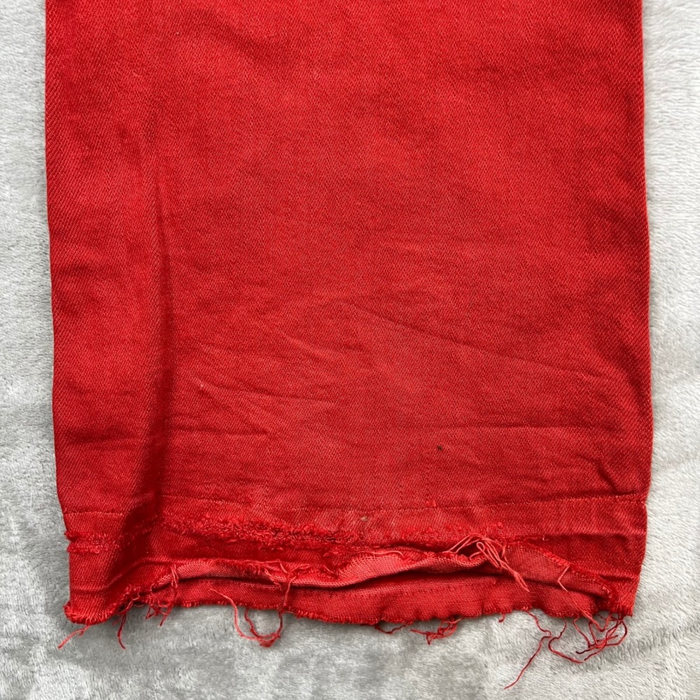 VALABASAS Red Denim Cargo Pants Distressed Ripped D-Ring Flare Leg 38x36 - Picture 9 of 16
